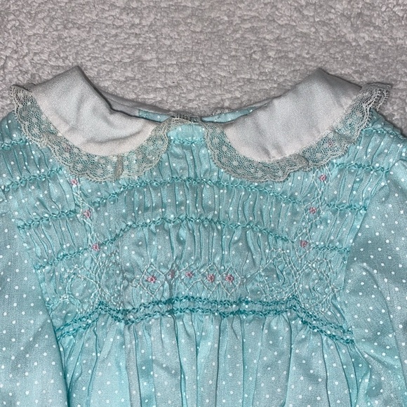 Vintage polly flinders mint Swiss dot smocked dress size 12m - Picture 9 of 9